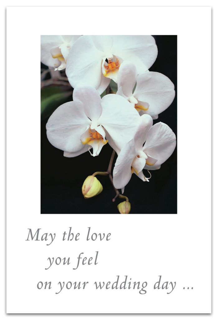 White orchid wedding card.