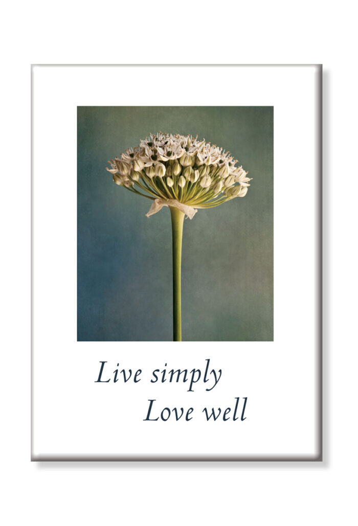 Live simply, love well allium stem magnet.