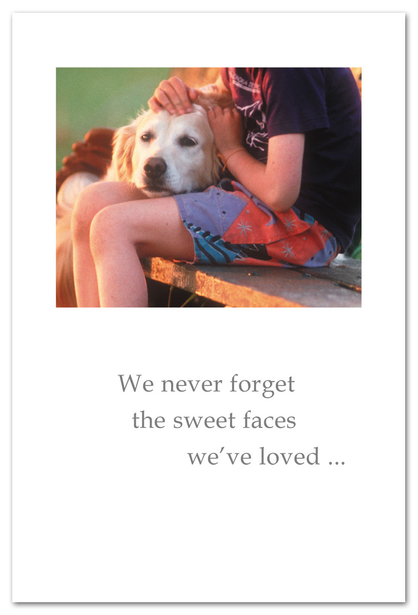 Child with dog pet condolence card.