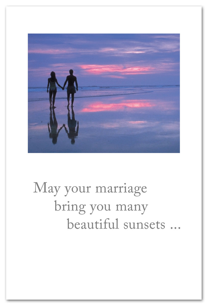 Sunset beach couple wedding card.