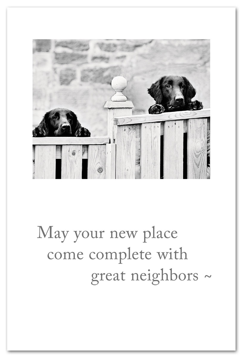 Neighbor dogs new home card.