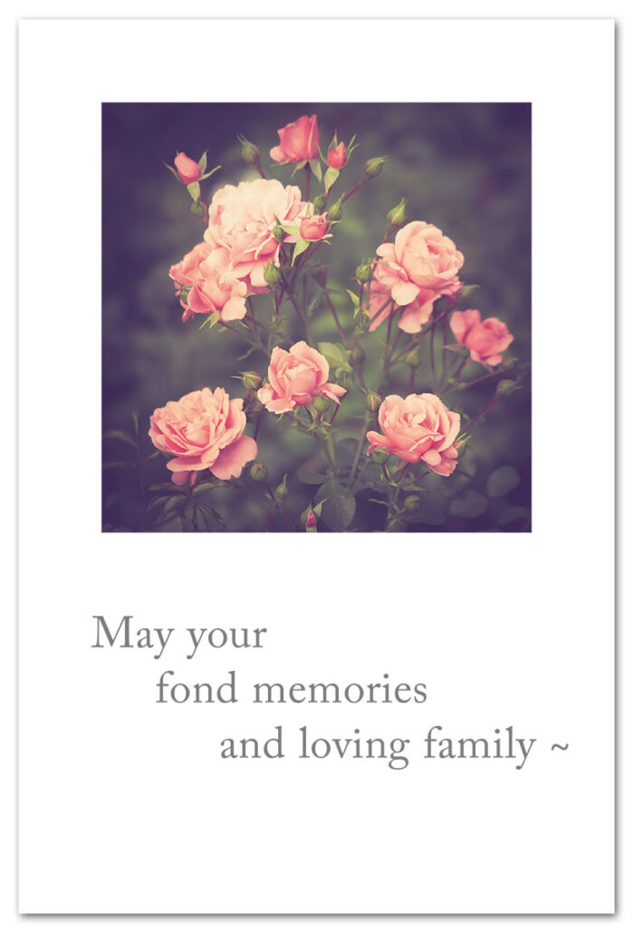 Pink rosebush condolence card.