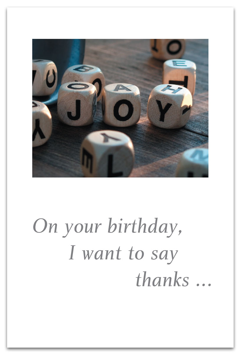 Joy letters cube birthday card.