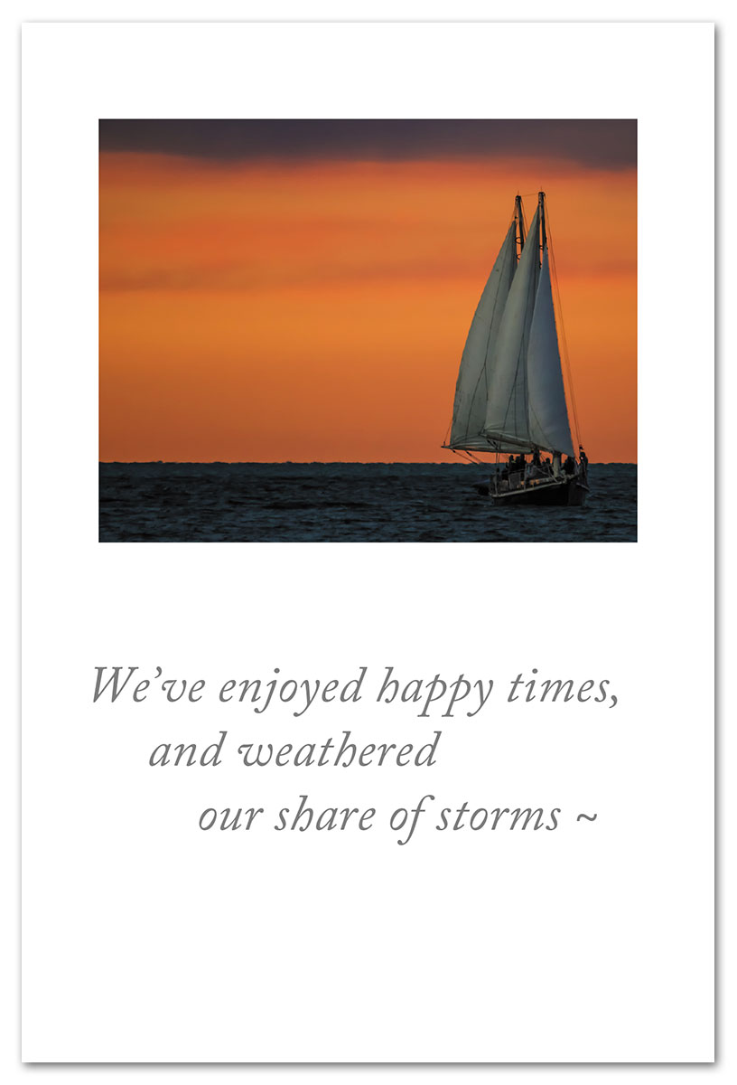 Red Sky Sailboat Anniversary to Spouse Card.