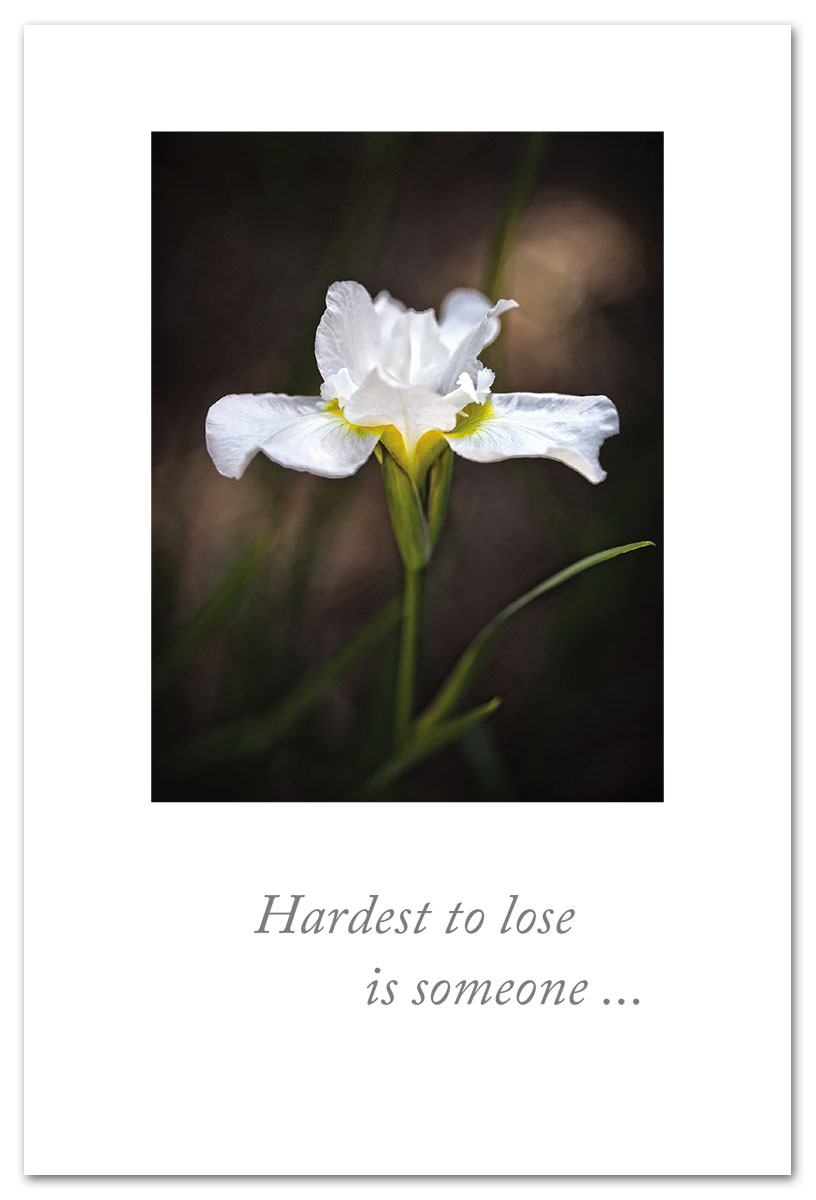 White iris condolence card.