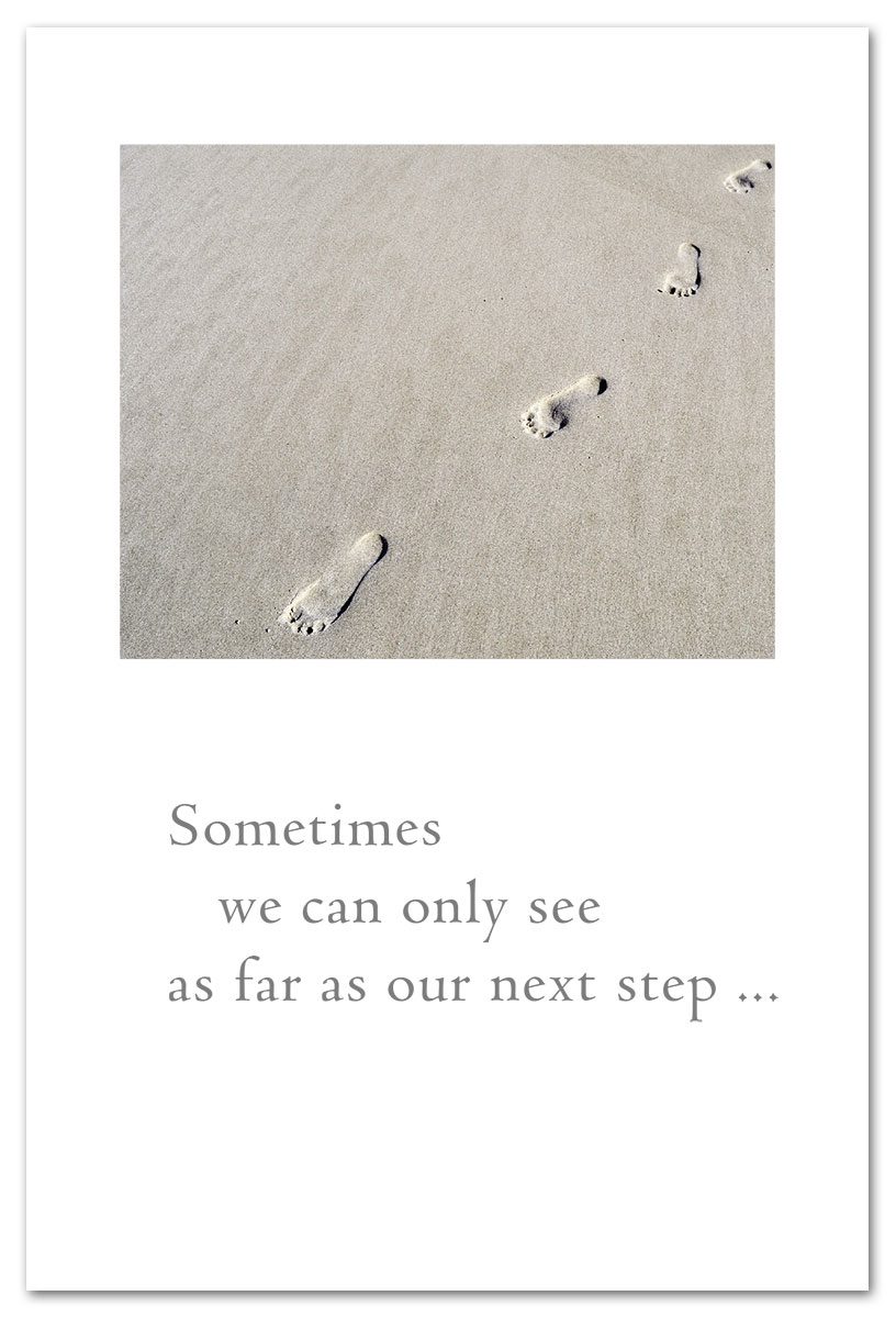 Footprint in the sand support and encouragement card.
