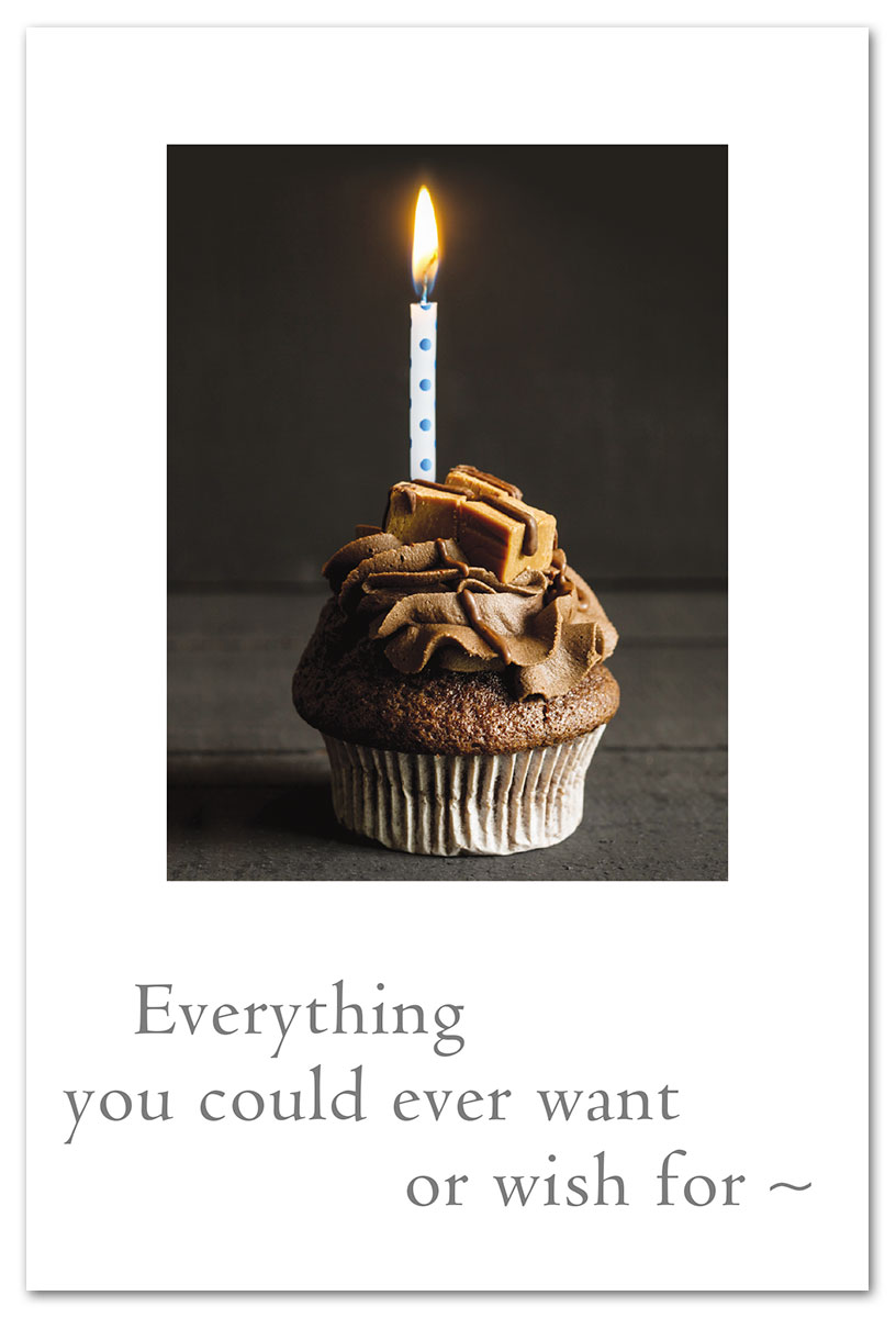 Candle on Chocolate Cupcake Birthday Card.