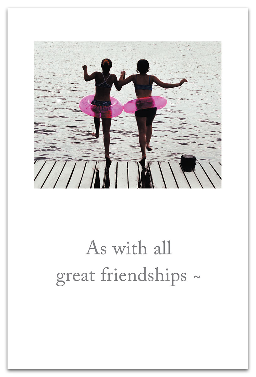 Girls Jumping off Pier Friendship Card