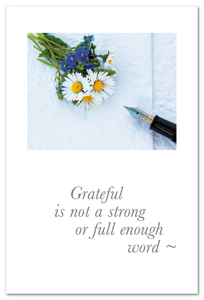 Pen and flowers gratitude card.