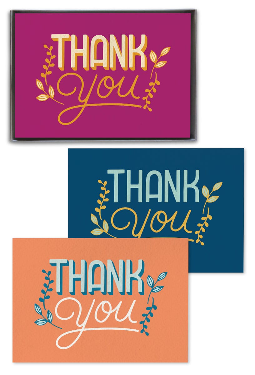 Blue, orange and pink Thank you boxed notes.