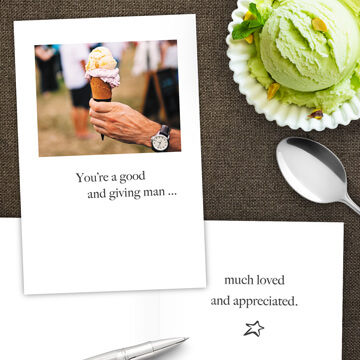 ALT="Cardthartic Passages card with one of the good guys offering an ice cream cone"
