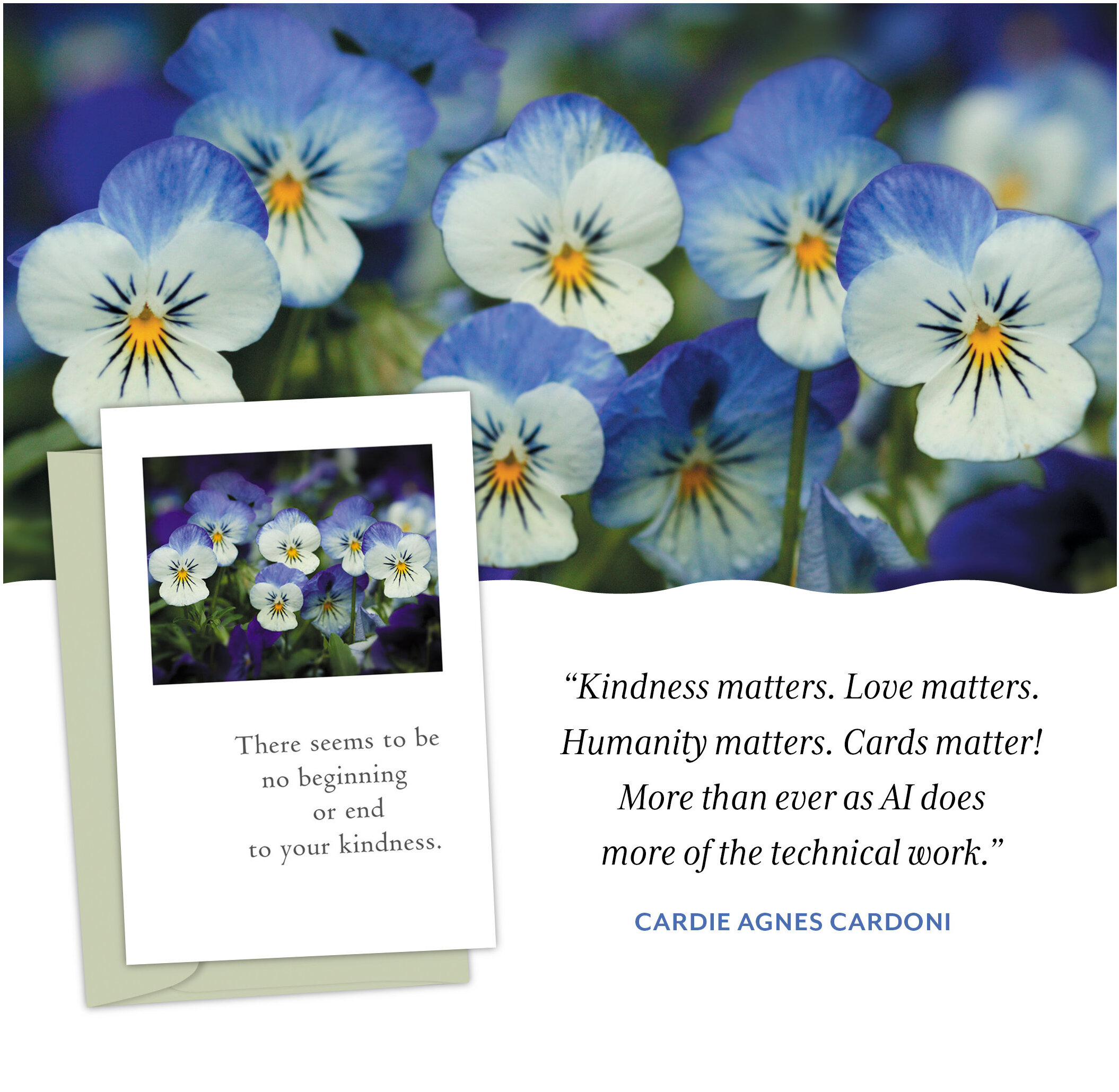 Pansies thank you card image. Kindness matters.